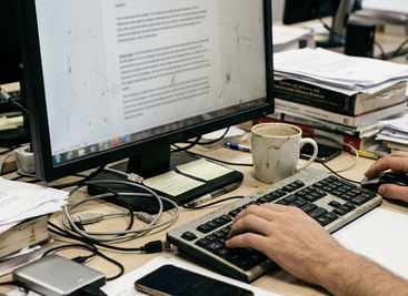 Content creation workspace, clean aesthetic offset by real world texture